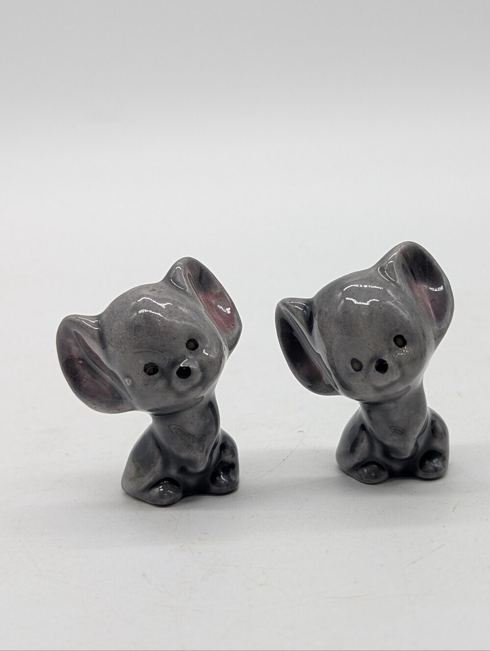 Vintage Mid-Century Ceramic Gray Miniature Mice Figurines Set of 2 Kitsch Mouse